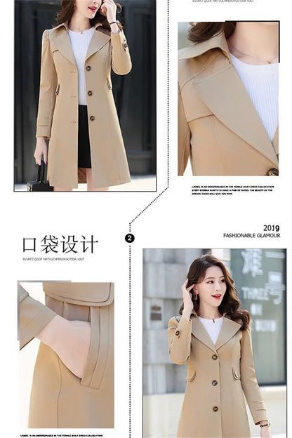 Double-Layered Trench Coat – Chic Mid-Length Spring/Autumn Jacket.