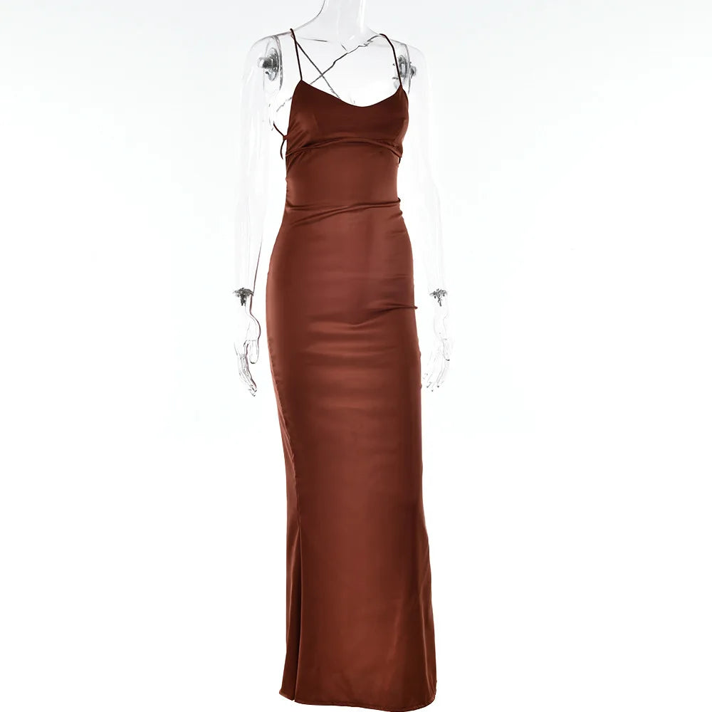Elegant Satin Lace-Up Bodycon Dress – Minimalist Evening Wear