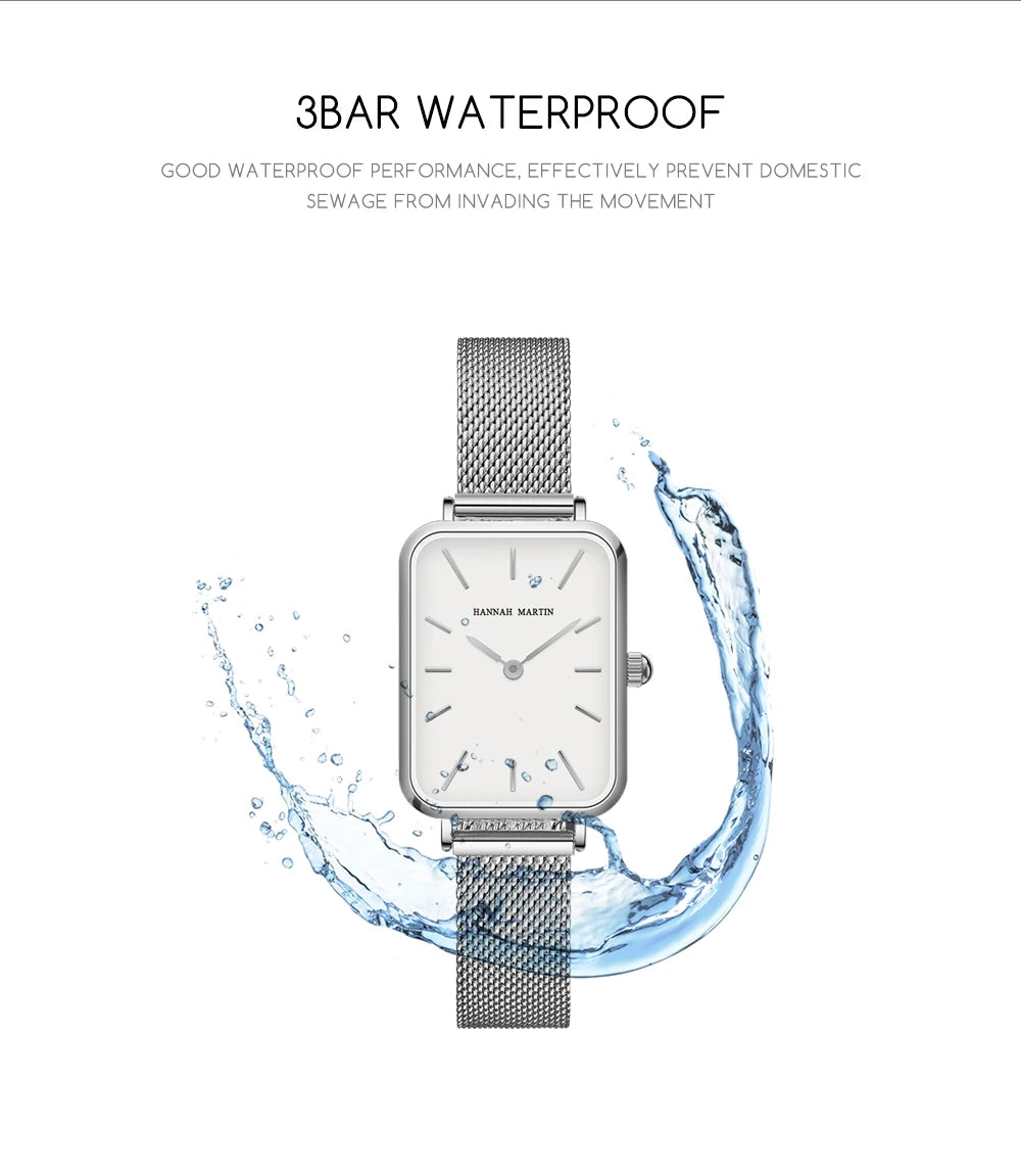 Elegant Luxury Rectangle Watch – Stainless Steel Women’s Quartz Timepiece.