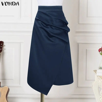 Plus Size High Waist Satin Skirt – Elegant Pleated Design.