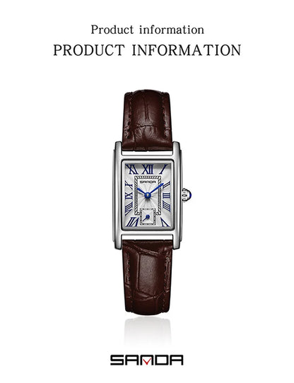 Sanda 1116 Elegant Leather Watch – Rectangle Dial Women’s Quartz Timepiece.