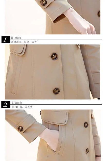 Double-Layered Trench Coat – Chic Mid-Length Spring/Autumn Jacket.
