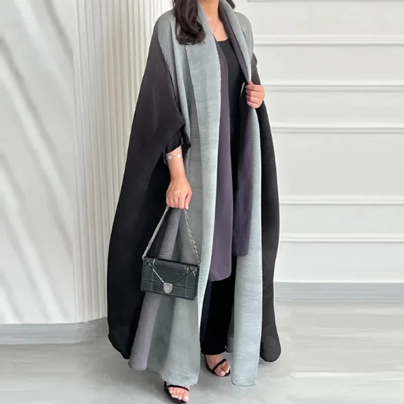 Gradient Bat Sleeve Trench – Retro Chic Coat with Scarf Colla.