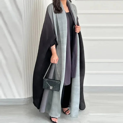 Gradient Bat Sleeve Trench – Retro Chic Coat with Scarf Colla.