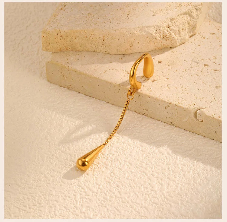 C-Shaped Teardrop Tassel Ear Cuff – No Piercing Clip Earrings for Women.