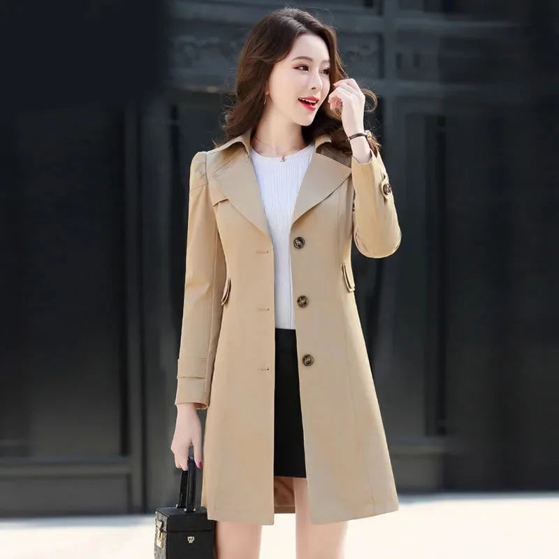 Double-Layered Trench Coat – Chic Mid-Length Spring/Autumn Jacket.