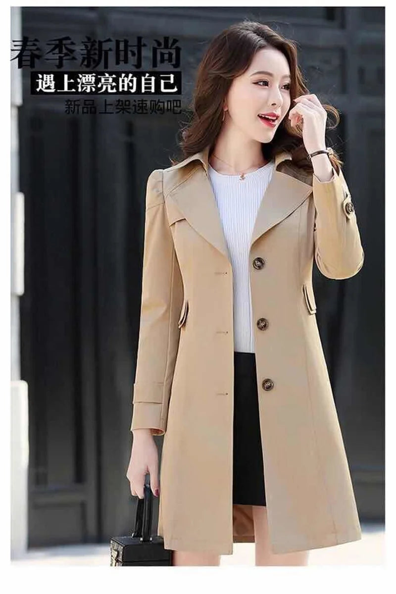 Double-Layered Trench Coat – Chic Mid-Length Spring/Autumn Jacket.