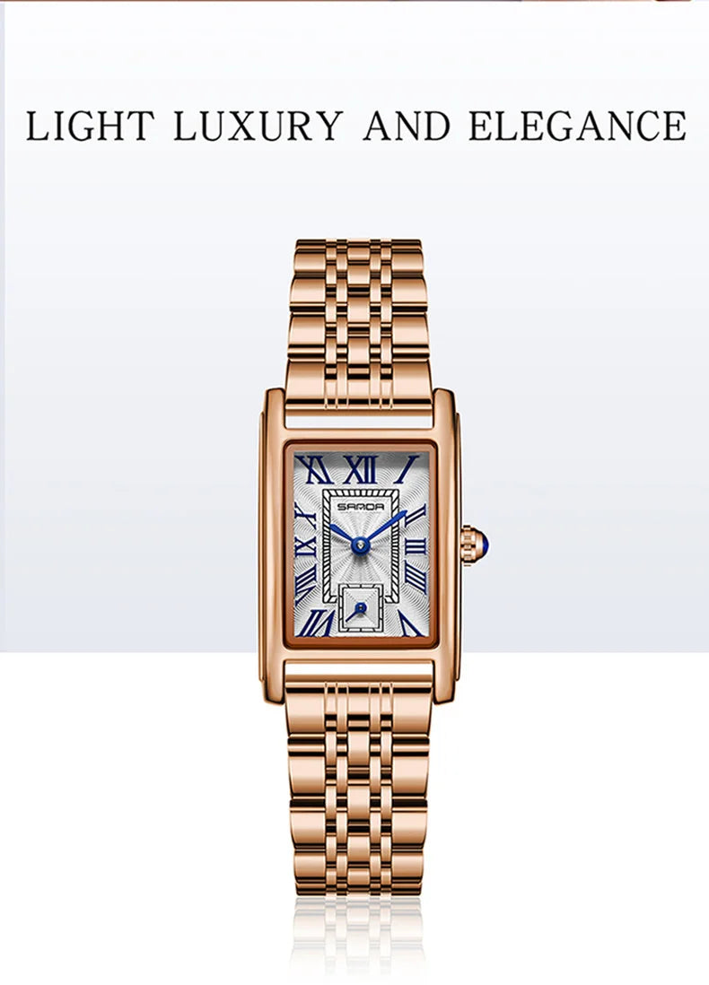 Sanda 1116 Elegant Leather Watch – Rectangle Dial Women’s Quartz Timepiece.