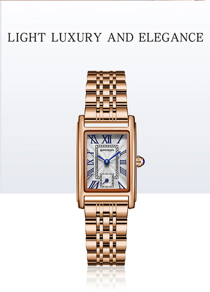 Sanda 1116 Elegant Leather Watch – Rectangle Dial Women’s Quartz Timepiece.