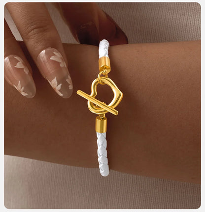 Braided Leather & Gold Cuff Bracelet – Chic Women’s Casual Jewelry.