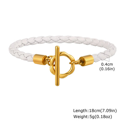 Braided Leather & Gold Cuff Bracelet – Chic Women’s Casual Jewelry.