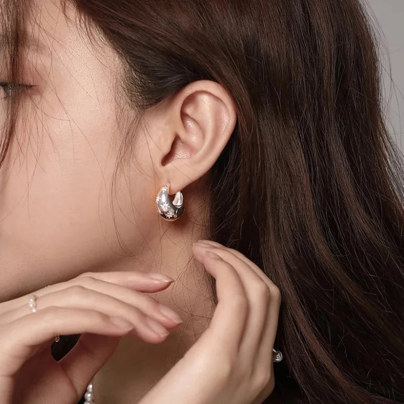 925 Sterling Silver Chunky Hoop Earrings – Geometric Trendy Jewelry for Women.