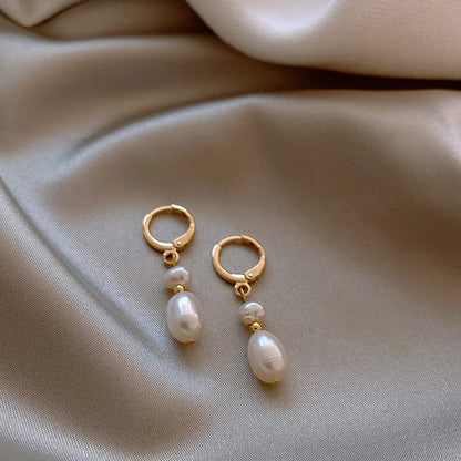 14K Gold Filled Baroque Pearl Tassel Earrings – Romantic Freshwater Studs for Women.