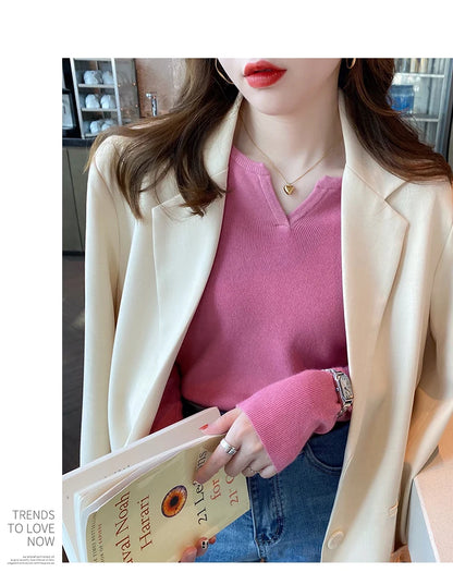 Elegant Knit V-Neck Sweater – Slim Fit Autumn Winter Pullover for Women.