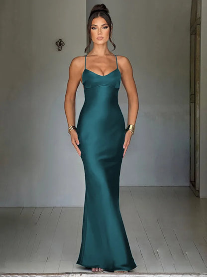 Elegant Satin Lace-Up Bodycon Dress – Minimalist Evening Wear