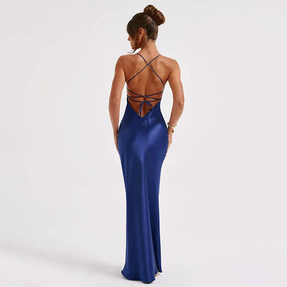 Elegant Satin Lace-Up Bodycon Dress – Minimalist Evening Wear