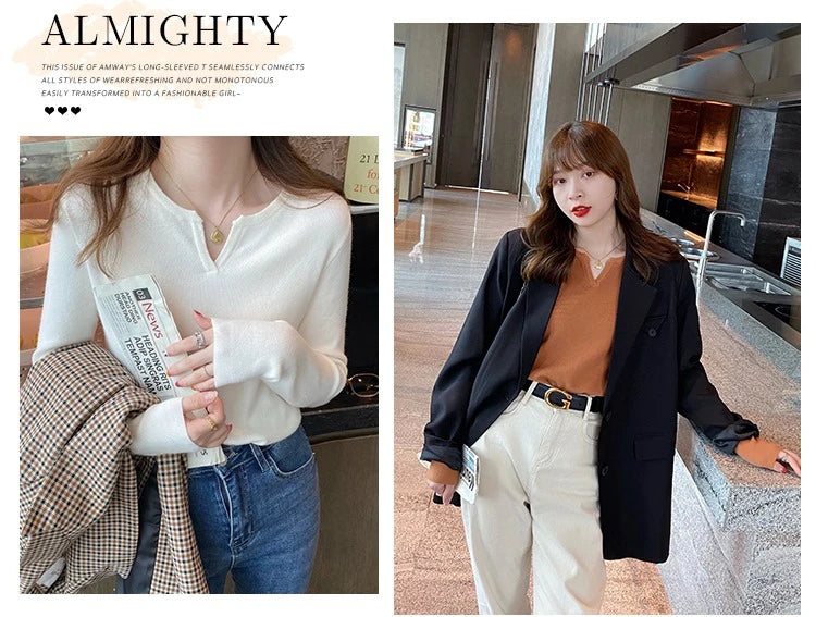 Elegant Knit V-Neck Sweater – Slim Fit Autumn Winter Pullover for Women.