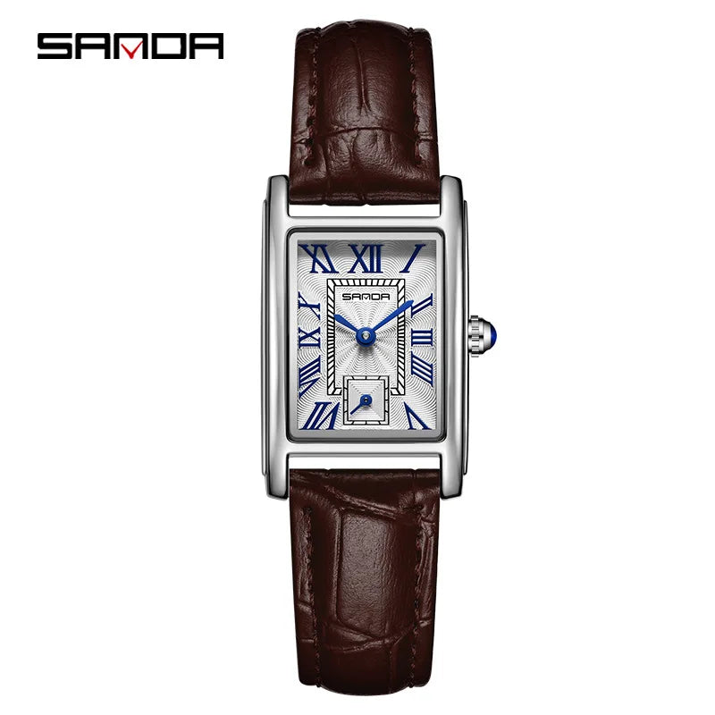 Sanda 1116 Elegant Leather Watch – Rectangle Dial Women’s Quartz Timepiece.