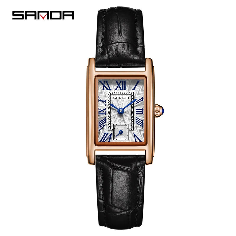 Sanda 1116 Elegant Leather Watch – Rectangle Dial Women’s Quartz Timepiece.