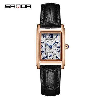 Sanda 1116 Elegant Leather Watch – Rectangle Dial Women’s Quartz Timepiece.