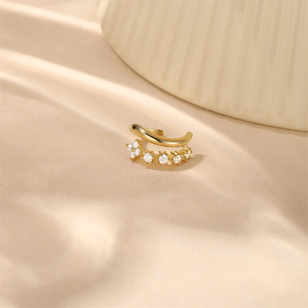 ROXI 925 Sterling Silver Double-Layer Zircon Clip Earring – Elegant No-Piercing Cuff for Women.