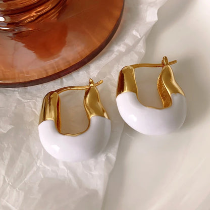 18K Gold Colorful Enamel Hoop Earrings – Korean Trend Style.