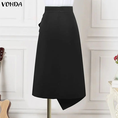 Plus Size High Waist Satin Skirt – Elegant Pleated Design.