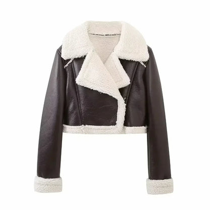 Cropped Leather & Wool Jacket – Stylish Bomber Tweed Coat.
