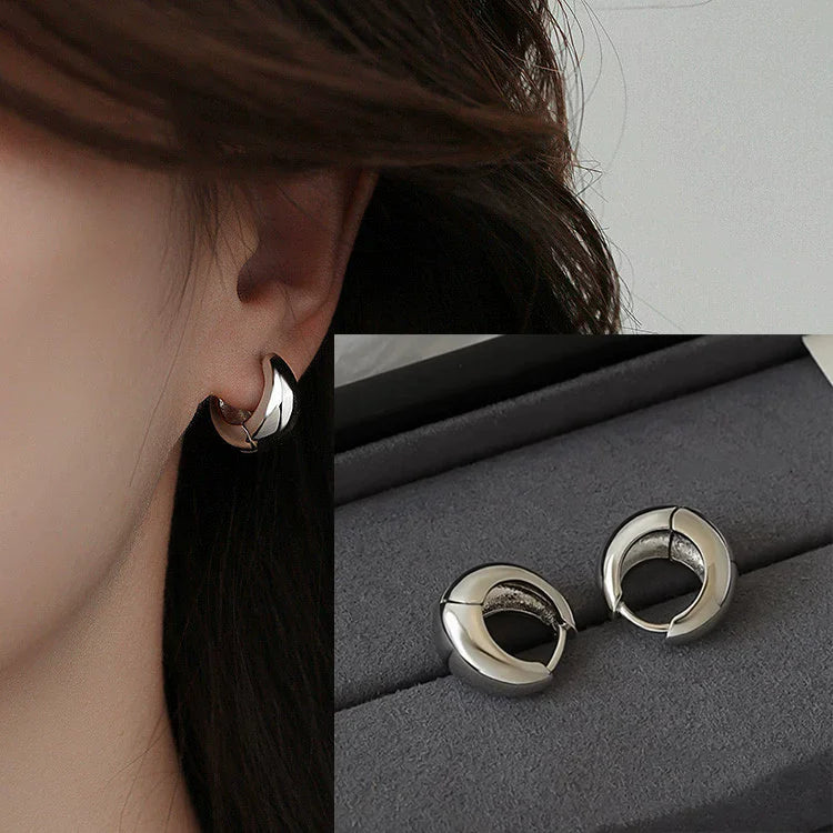 925 Sterling Silver Chunky Hoop Earrings – Geometric Trendy Jewelry for Women.