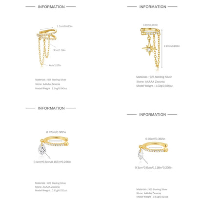 ROXI 925 Sterling Silver Double-Layer Zircon Clip Earring – Elegant No-Piercing Cuff for Women.