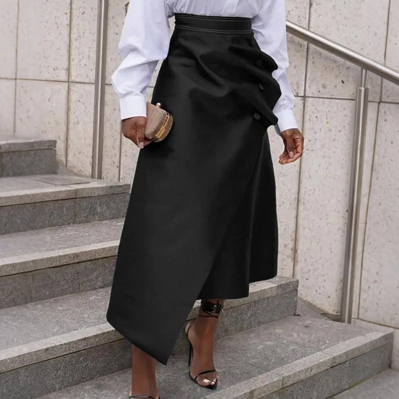 Plus Size High Waist Satin Skirt – Elegant Pleated Design.