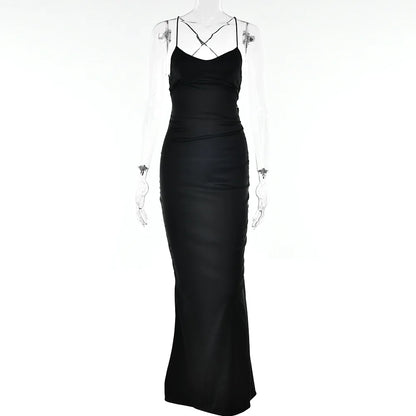 Elegant Satin Lace-Up Bodycon Dress – Minimalist Evening Wear