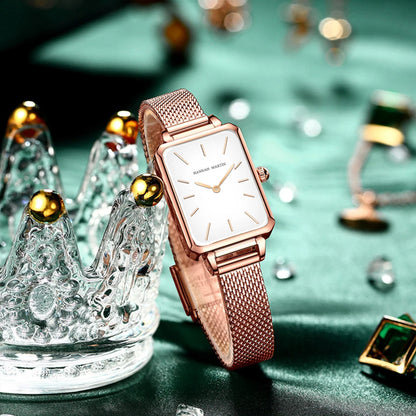 Elegant Luxury Rectangle Watch – Stainless Steel Women’s Quartz Timepiece.