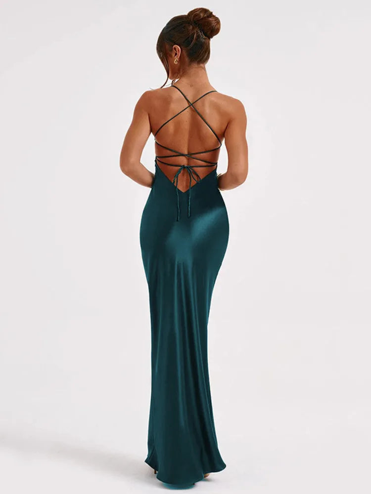 Elegant Satin Lace-Up Bodycon Dress – Minimalist Evening Wear