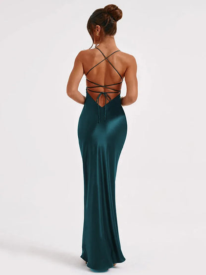 Elegant Satin Lace-Up Bodycon Dress – Minimalist Evening Wear