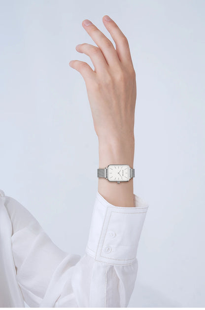 Elegant Luxury Rectangle Watch – Stainless Steel Women’s Quartz Timepiece.