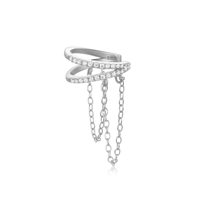ROXI 925 Sterling Silver Double-Layer Zircon Clip Earring – Elegant No-Piercing Cuff for Women.