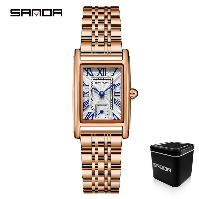 Sanda 1116 Elegant Leather Watch – Rectangle Dial Women’s Quartz Timepiece.