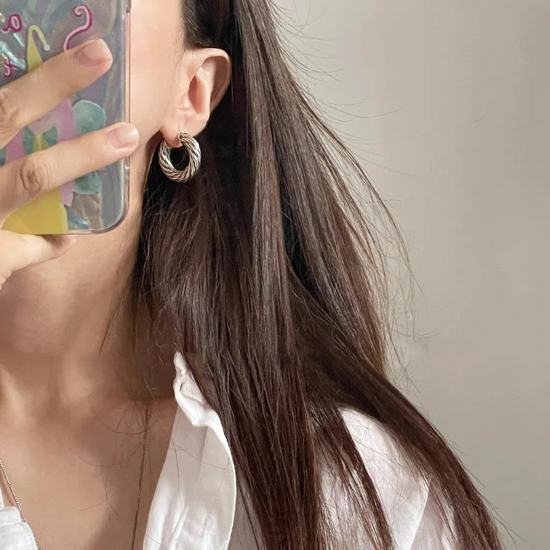 925 Sterling Silver Chunky Hoop Earrings – Geometric Trendy Jewelry for Women.