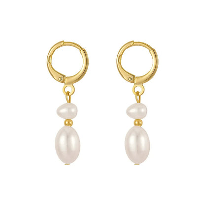 14K Gold Filled Baroque Pearl Tassel Earrings – Romantic Freshwater Studs for Women.