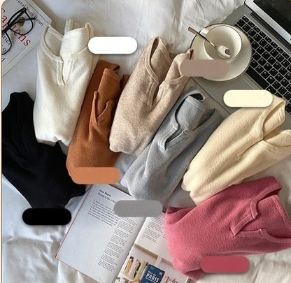 Elegant Knit V-Neck Sweater – Slim Fit Autumn Winter Pullover for Women.