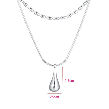 925 Sterling Silver Double-Layer Necklace – Minimalist Rice Droplet Pendant.