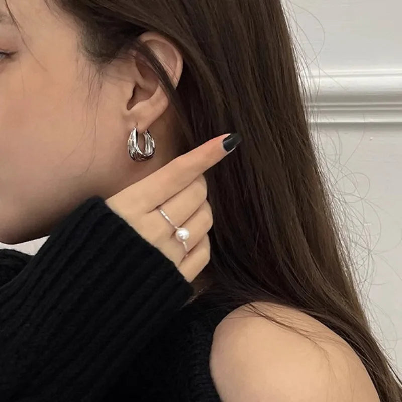 925 Sterling Silver Chunky Hoop Earrings – Geometric Trendy Jewelry for Women.