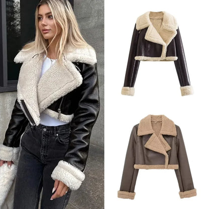 Cropped Leather & Wool Jacket – Stylish Bomber Tweed Coat.