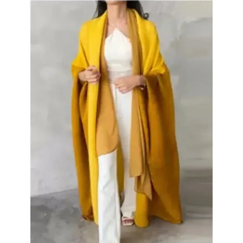 Gradient Bat Sleeve Trench – Retro Chic Coat with Scarf Colla.